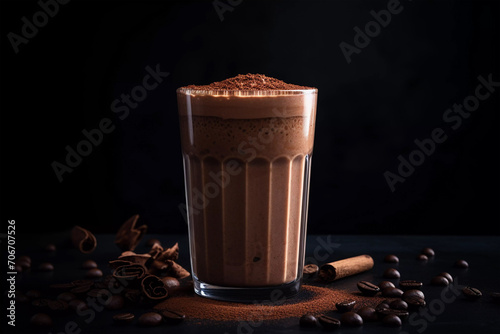 Ice coffee smoothie with cinnamon on a black background. photo