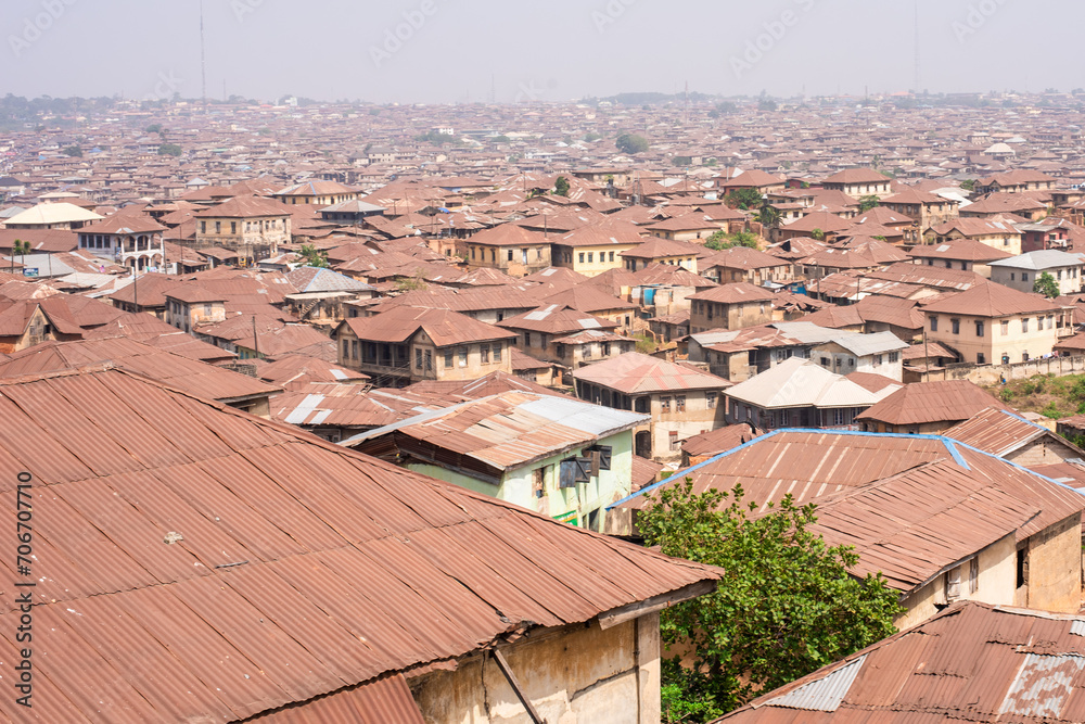 Buidlings with rustic roofing sheets in Ibadan - Oyo, Nigeria on Decmber 26, 2023.