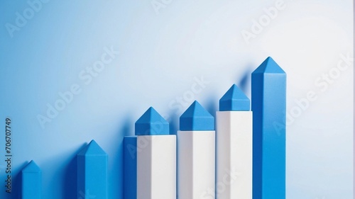 Arrow rising up on the top of white and blue blocks