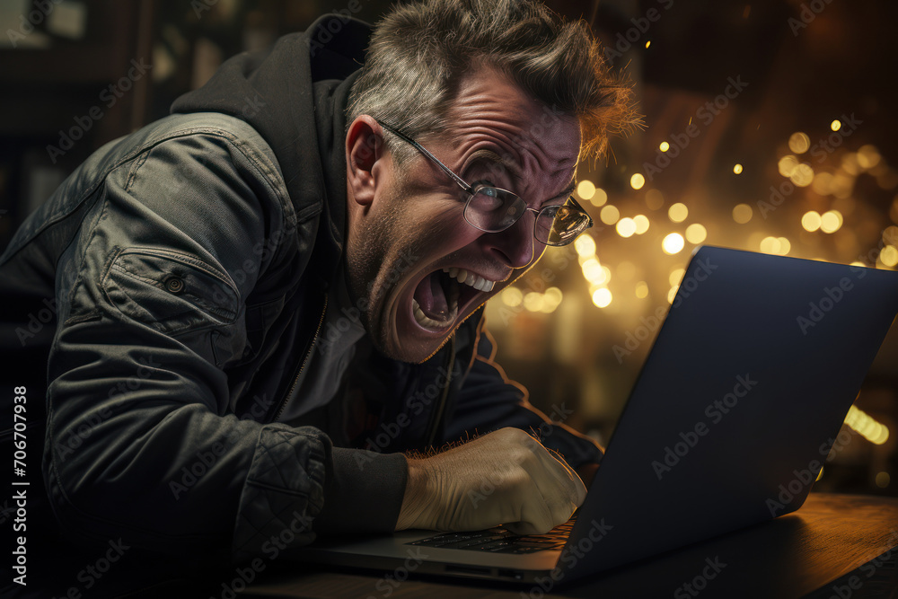 An annoyed individual dealing with a malfunctioning technology device, capturing the frustrations of modern technology. Generative Ai. An annoyed individual dealing with a malfunctioning technology device, capturing the frustrations of modern technology. Generative Ai.