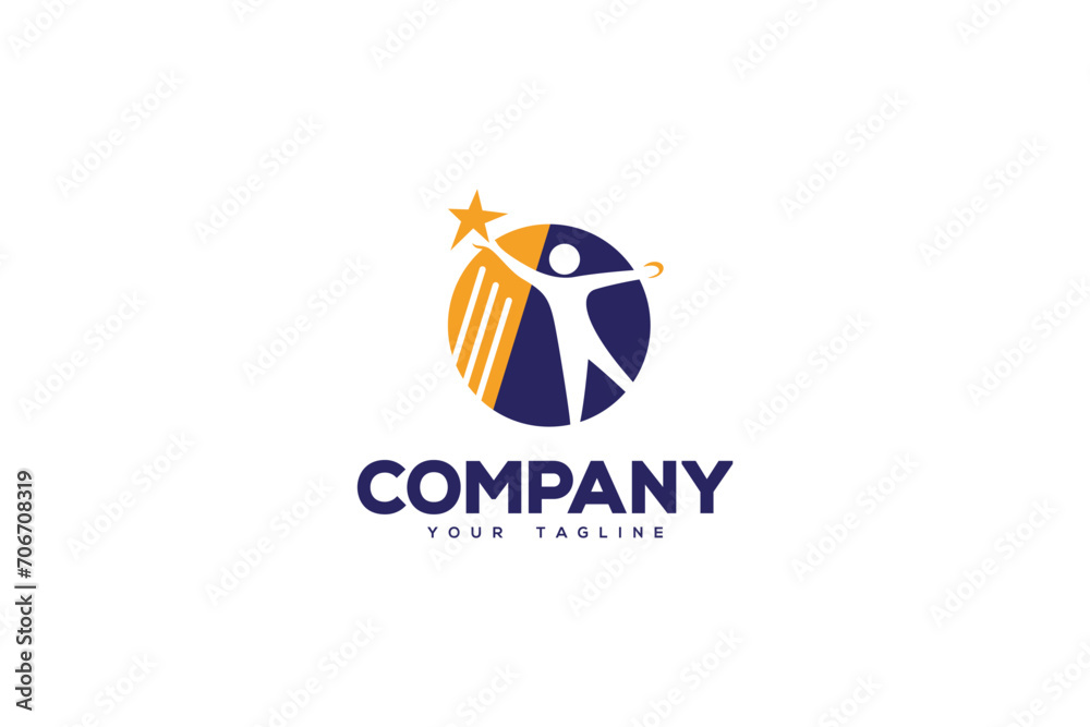 Creative logo design depicting a person with its arms spread to the sides and stars on the side. Creative logo design depicting a person with its arms spread to the sides and stars on the side.