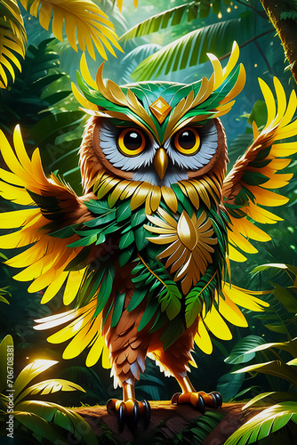 Mesmerizing Owl Queen wearing fancy dress in the jungle Happy Cute Owls Breath Taking Portrait in the woods Adorable Close up of Owl Birds in Tropical Rainforest wildlife Owl in the Jungle