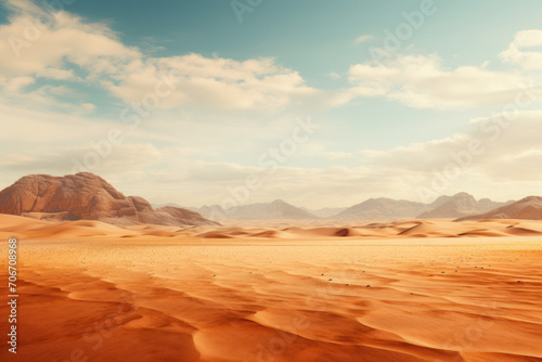 A vast desert landscape with windswept dunes, showcasing the harsh yet captivating beauty of arid regions. Concept of desert allure. Generative Ai.