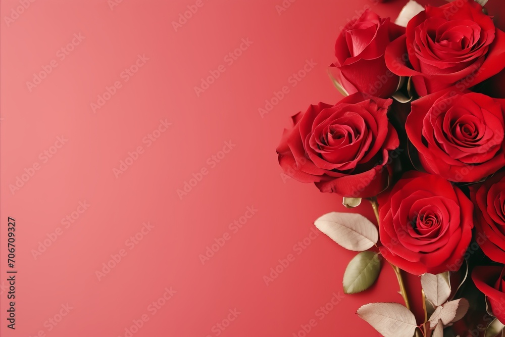 Red Roses Bouquet, Valentines Day, Birthdays, Womens Day, Mothers Day. Flat Lay, Copy Space. Red Roses Bouquet, Valentines Day, Birthdays, Womens Day, Mothers Day. Flat Lay, Copy Space.