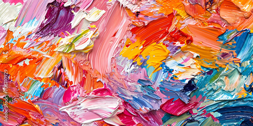 Uma imagem de close-up impactante de uma grande tela preenchida com pinceladas ousadas e vibrantes, mostrando a natureza expressiva e espontânea da arte abstrata. © Alexandre
