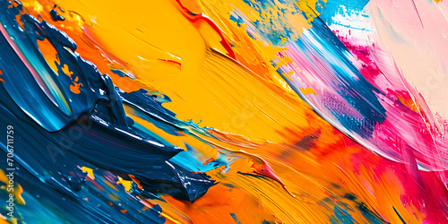 Uma imagem de close-up impactante de uma grande tela preenchida com pinceladas ousadas e vibrantes  mostrando a natureza expressiva e espont  nea da arte abstrata.
