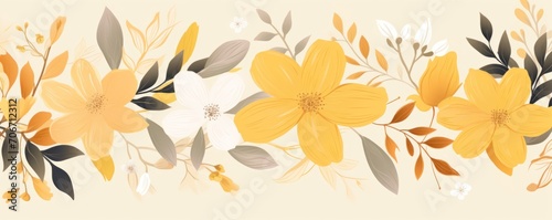 Yellow pastel template of flower designs with leaves and petals