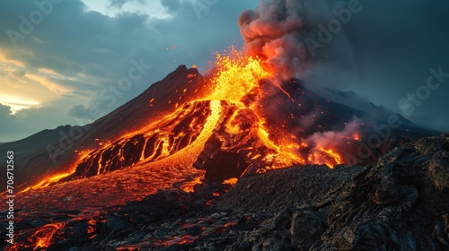 Volcanic eruption. Concept of natural cataclysms