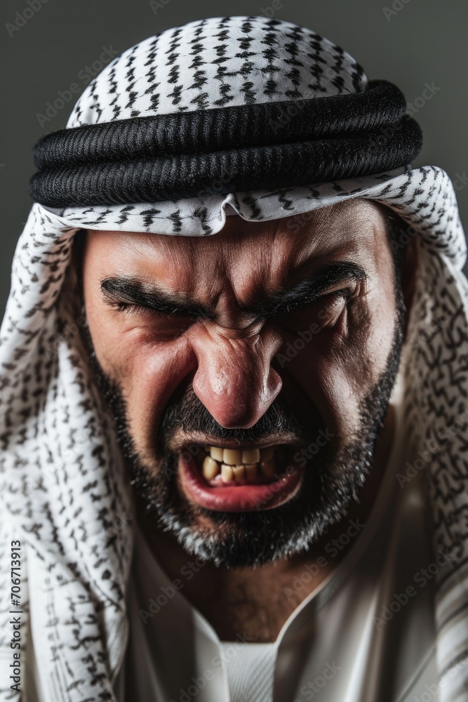 Very upset middle eastern man looking at the camera