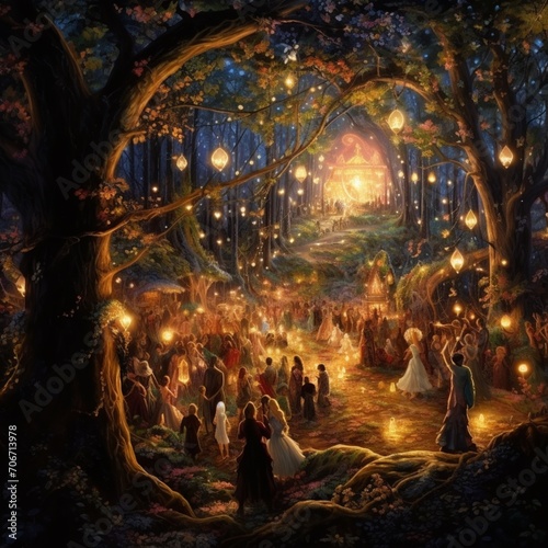 Beautiful fairy wedding night ranch forest photography image Ai generated art