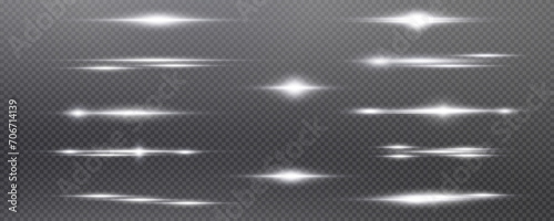 Set of realistic vector white stars png. Set of vector suns png. White flares with highlights.	 photo