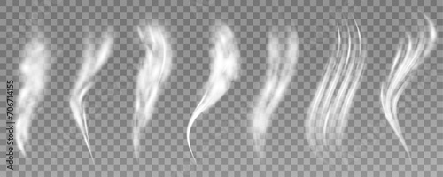 This is a vector set of realistic powder or mist sprays, aerosol trails and bursting vapour splashes. Festive wind, Christmas spotted, cold air. Smoke from car wheels, smoke from explosions.
