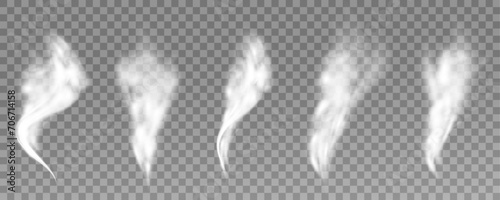 This is a vector set of realistic powder or mist sprays, aerosol trails and bursting vapour splashes. Festive wind, Christmas spotted, cold air. Smoke from car wheels, smoke from explosions.