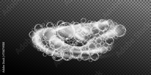 This vector template shows a bath foam with shampoo bubbles isolated on a transparent background. It can be used for advertising purposes. Mousse bath foam.