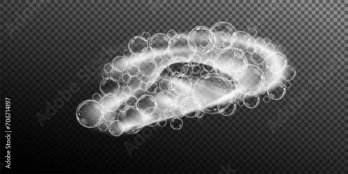 This vector template shows a bath foam with shampoo bubbles isolated on a transparent background. It can be used for advertising purposes. Mousse bath foam.