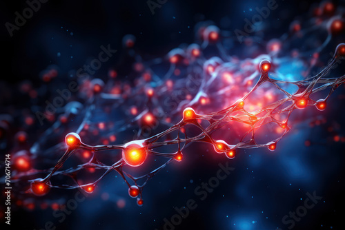 Glowing nodes forming a network of interconnected brains, representing the collaborative and cognitive aspects of online knowledge sharing. Concept of digital knowledge. Generative Ai. © Sebastian