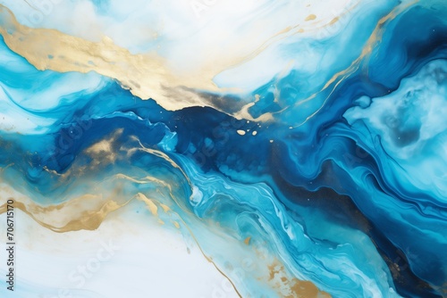 Blue and Gold Marble Swirls: Elegant Abstract Ocean Pattern for Luxurious Backgrounds