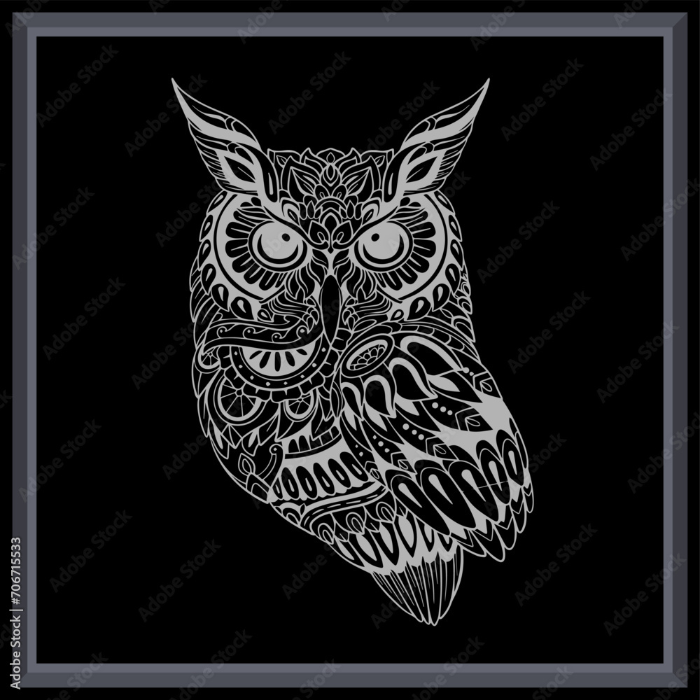Obraz premium Owl bird mandala arts isolated on black background.