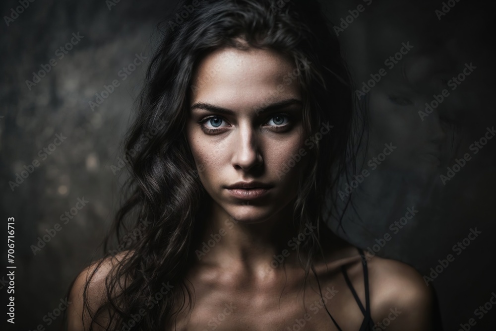 portrait of a young girl with dark long hair portrait of a young girl with dark long hair