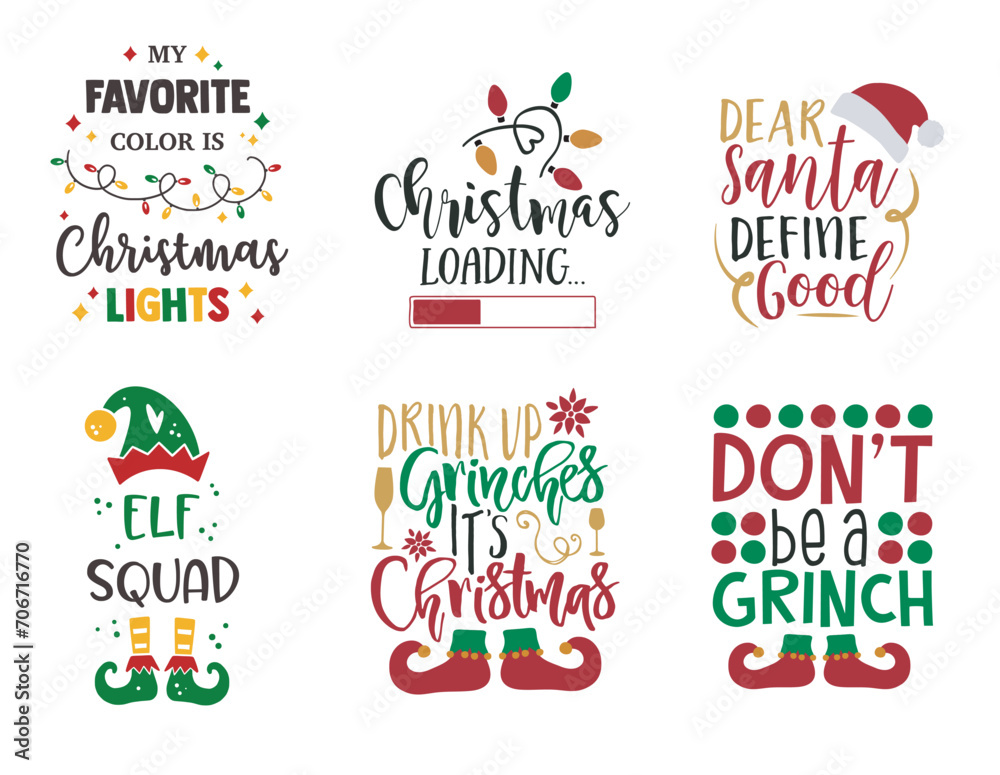 Christmas bundle quotes sayings and phrase typography handwriting bundle collection vector