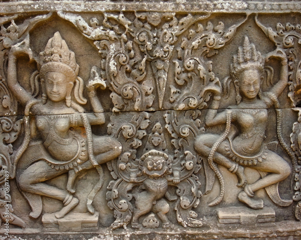 Some architectural details of the fabulous temple of Angkor Wat, the national symbol of Cambodia, a masterpiece of khmer civilization Some architectural details of the fabulous temple of Angkor Wat, the national symbol of Cambodia, a masterpiece of khmer civilization