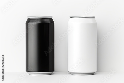 Two unmarked matte-finish cans, one black and one white, against a plain white background.