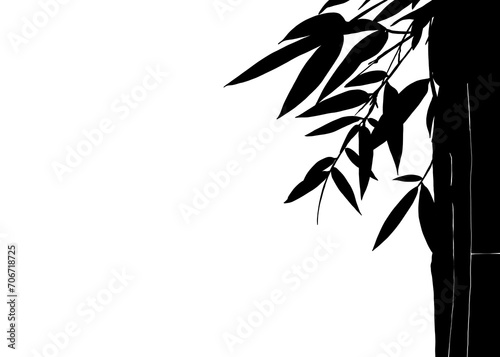 Fototapeta Naklejka Na Ścianę i Meble -  Bamboo Leaves and Black bamboo Plants Shadows on Isolated White Background, Chinese Ink-like Art. for Decoration.