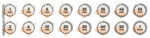 Timer, clock, stopwatch isolated set icons. Countdown timer symbol icon set. Vector illustration