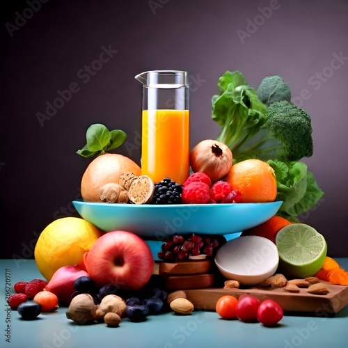 healthy fruits with glass of juice