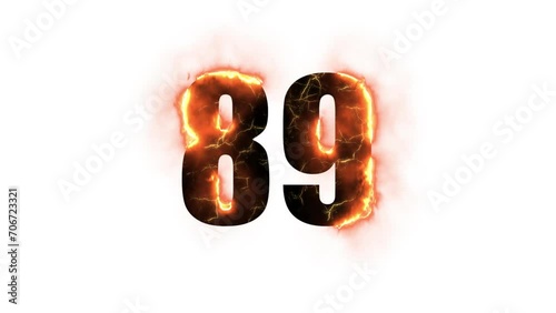 Number 89 is on fire with alpha channel, numbers are on fire, number eighty nine, isolate photo