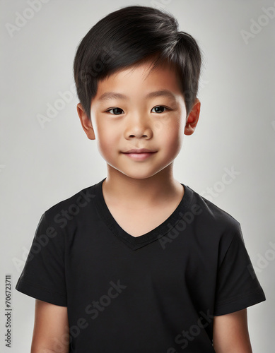 bambino cinese giapponese con maglietta nera 