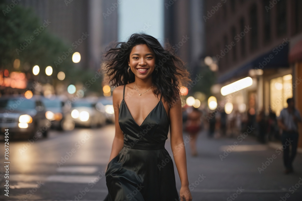 portrait of a black adult woman in a city