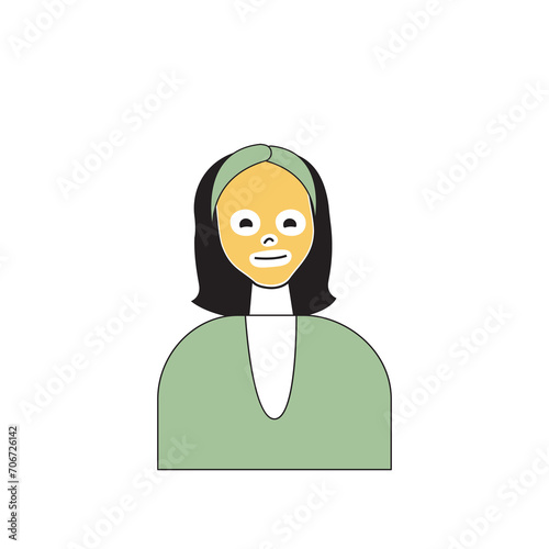 Beauty salon concept with cartoon people in flat design for web. Woman making skincare procedure with moisturizing facial mask. Vector illustration for social media banner, marketing material.