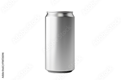 An aluminum soda can is isolated on a white background