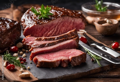 Raw fresh marbled meat Premium Steak Ribeye Black Angus on wooden background
