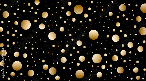 Abstract 3d golden floating spheres on a black background seamless wallpaper. endless decorative round texture. gold and black decorative element.