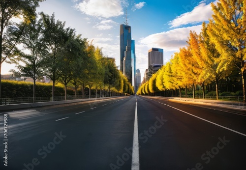 asphalt road and modern city