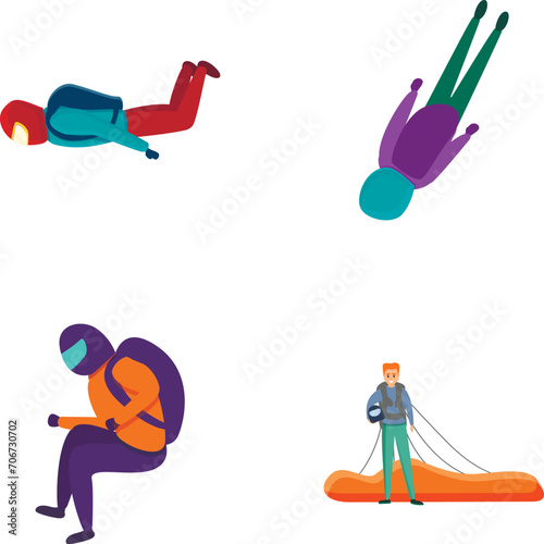 Canvas-taulu Parachute skydiver icons set cartoon vector