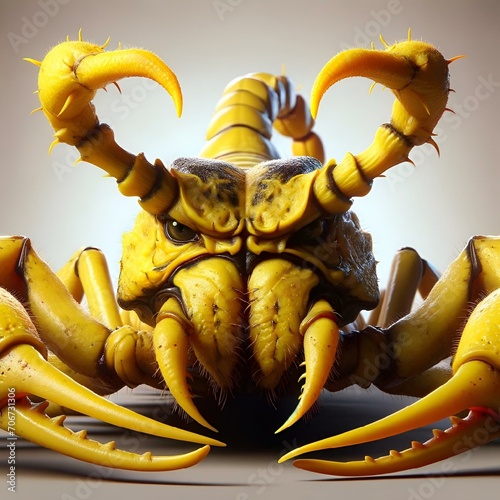 AI generated illustration of a large yellow devil with a distinctive clawed appendage on each side