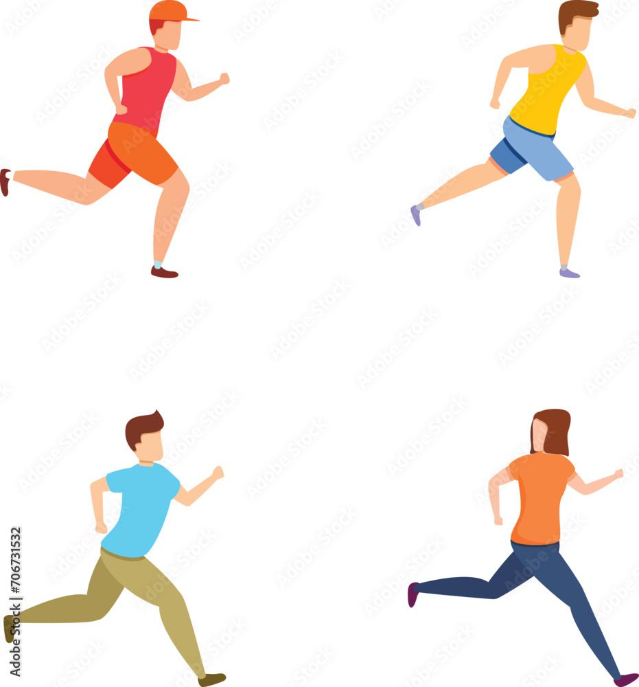 Running people icons set cartoon vector. Jogging people group. Sport and physical activity