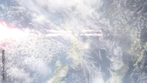 Zoom in from space and focus on Hamilton, New Zealand. 3D Animation. Background for travel intro. Elements of this image furnished by NASA.
