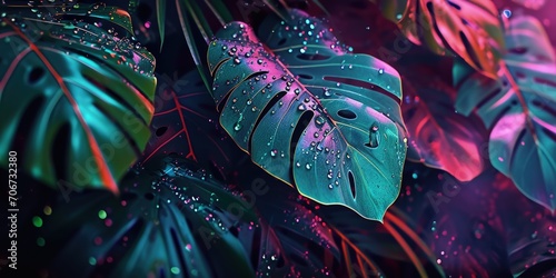 Close Up of a Wet Green Leaf. Generative AI.