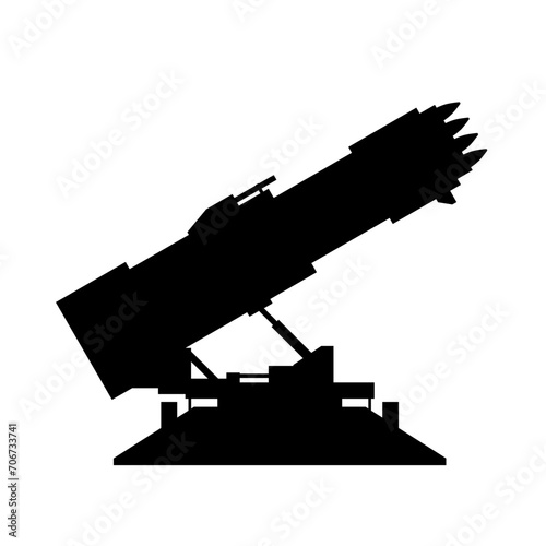 Multiple rocket launcher silhouette icon vector. Missile launcher turret silhouette can be used as icon, symbol or sign. Missile turret icon vector for design of weapon, military, army or war