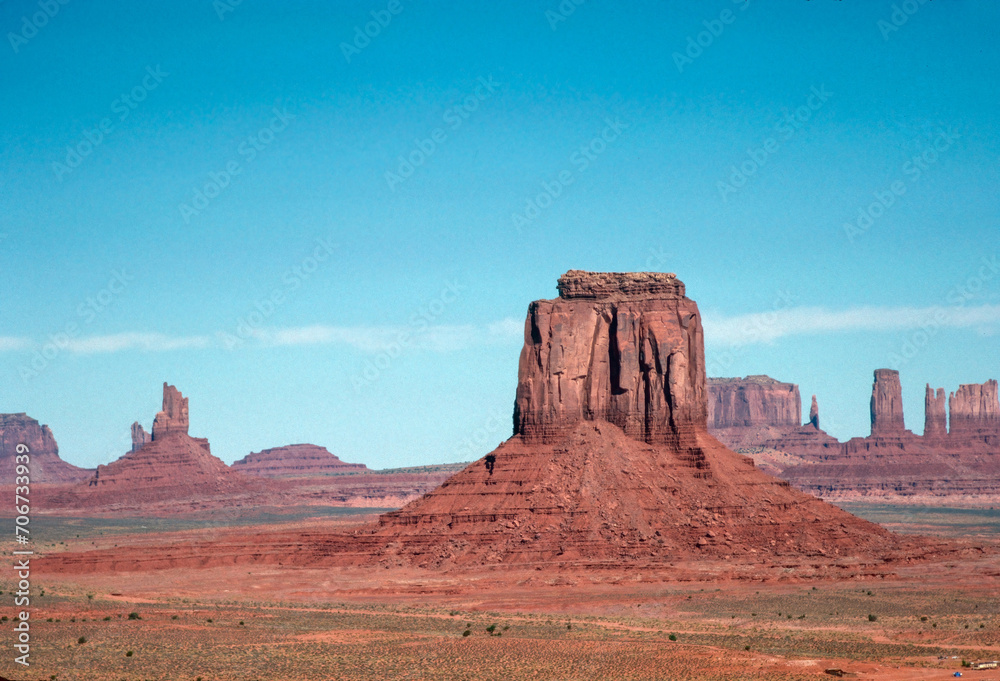 Natural landscape of limestone and sandstone rock formations inside a national parks in utah and arizona in north america in summer