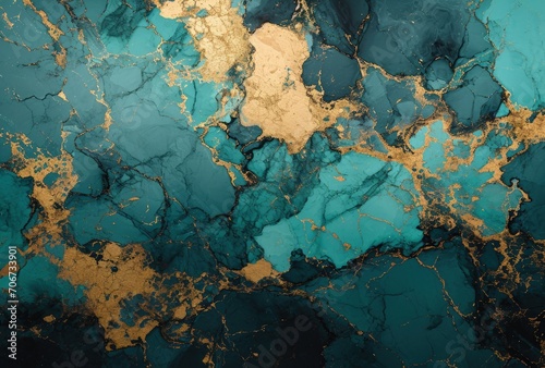 Close Up of Blue and Gold Marble. Generative AI.