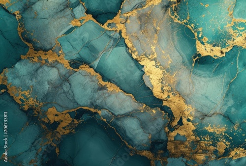 Blue and Gold Marble Background. Generative AI. © Ilugram