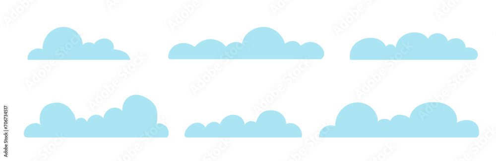 Set of various blue clouds.Vector graphics.