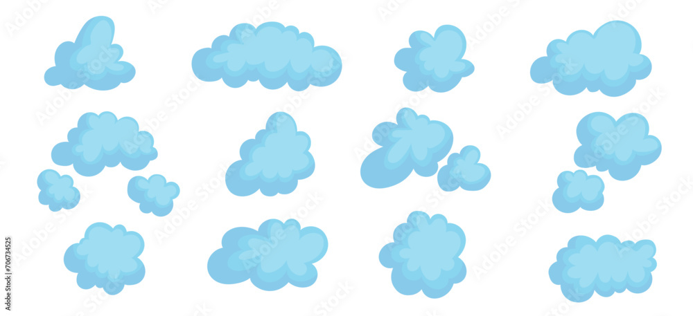 Set of various blue clouds.Vector graphics.