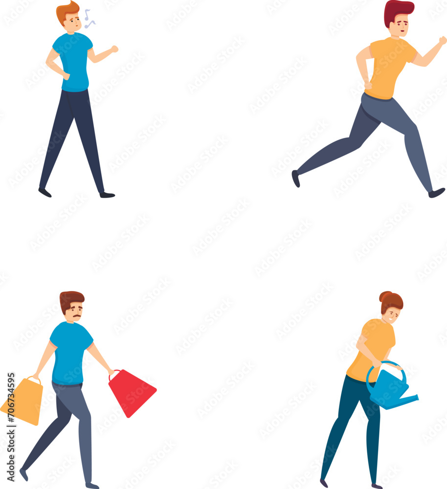 Occupation icons set cartoon vector. Man and woman busy with different things. Activity, pastime, hobby Occupation icons set cartoon vector. Man and woman busy with different things. Activity, pastime, hobby
