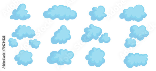 Set of various blue clouds.Vector graphics.